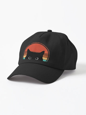 Black Cat Peeking Sunset Vintage Baseball Cap