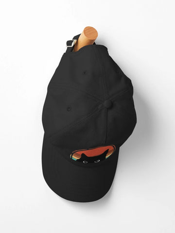 Black Cat Peeking Sunset Vintage Baseball Cap